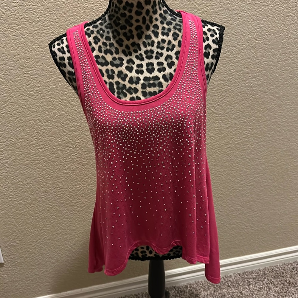 Women’s tank tunic top with bling, pink, size M